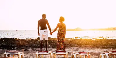 Couple enjoying a scenic travel experience together